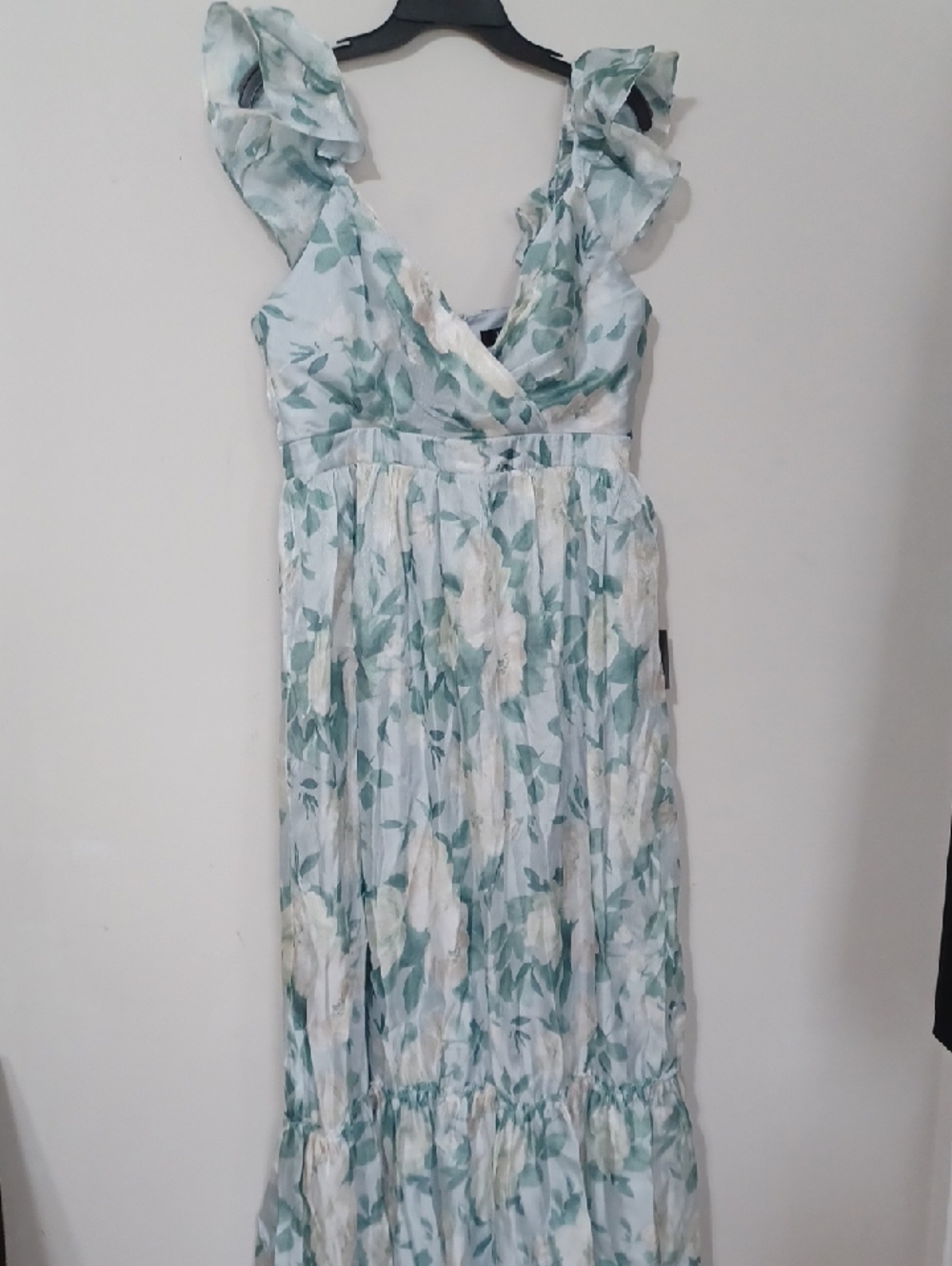 Lulu's Mint Floral Ruffle-Sleeve Maxi Dress. Wedding/Party Dress NWT Sz XL - Picture 4 of 12